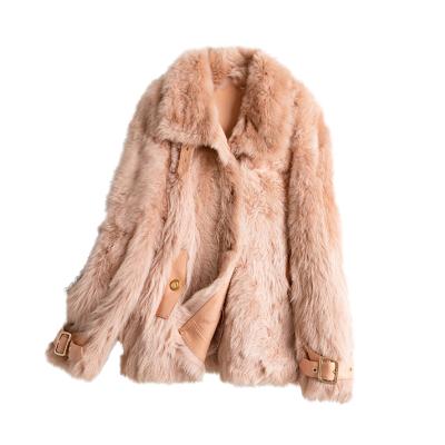 China Anti-Wrinkle Wholesale Women Parka Fur Trim Leather Jacket Leather Plaid Sleeves Coat Fur Collar Plus Size for sale