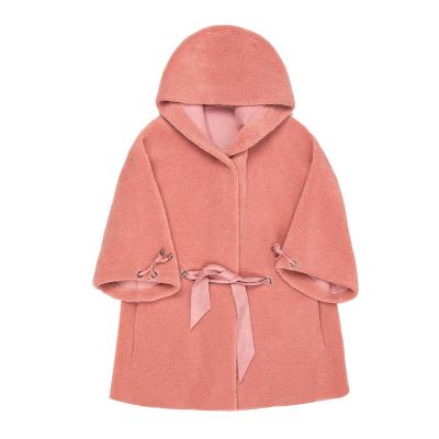 China Anti-wrinkle Wholesales 2022 Teddy Coat Pink Faux Lamb Fur Long Wool Wool With Belt And A Warm Hat Jacket Can Custom for sale