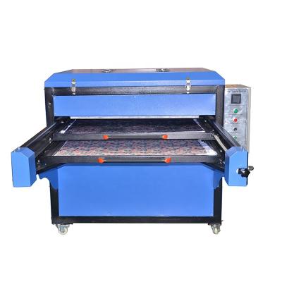 China Large Flatbed T-shirt Umbrella Digital Printing Pneumatic Fabric Tent Press Heat Transfer Machine For One Way Double Shuttle for sale