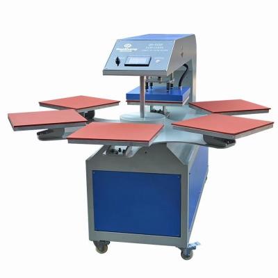 China Multifunctional T-shirt Transfer PET Film Turning 6 Worktables Automatic Dye Sublimation T-shirt Printing Heat Press Machine for sale