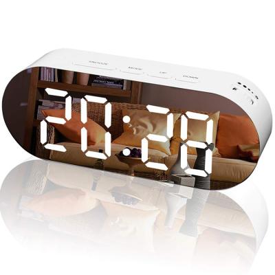 China Calendars Dual Outdoor USB Alarm Clock Digital Mirror Dimmer Large LED Display Nap Sleep Time Mirror Clock for sale