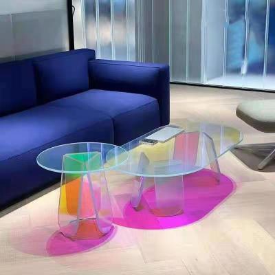 China New Furniture Rainbow Color Broken-resistant Transparent Acrylic Living Room Desk Simple Coffee Table for sale