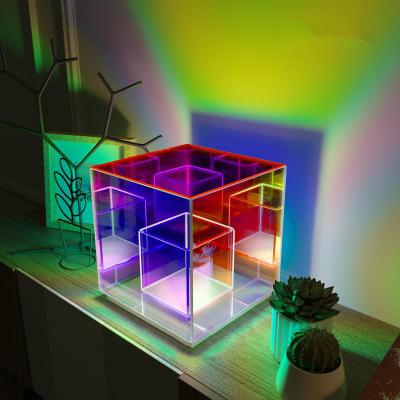 China Nordic Modern Acrylic Magic Colorful Cube LED Table Lamp In Touch Switch Night Light Cube Desk Lamp For Bedroom Living Room Dining Room 3 Sizes for sale