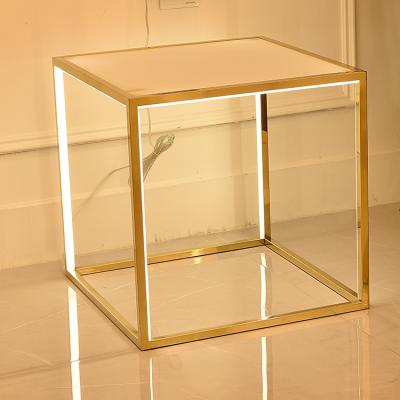 China New modern simple decor stainless steel cube floor lamp for hotel living room villa office led floor lamp for sale