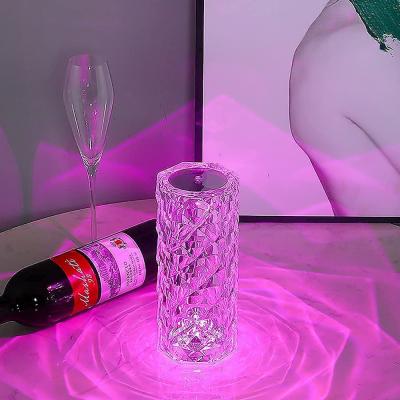 China Acrlicy 16 Color Rose Crystal LED Table Lamp Wireless Touch Control Living Room Bedroom Modern Decorative Night Light for sale