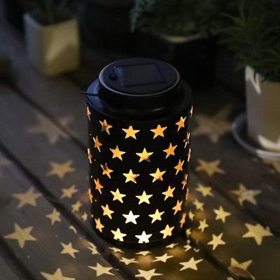 China Outdoor Waterproof Solar Lantern Solar Charge LED Outdoor Garden Hanging Lights Around Metal Pattern Shade Lamp for sale