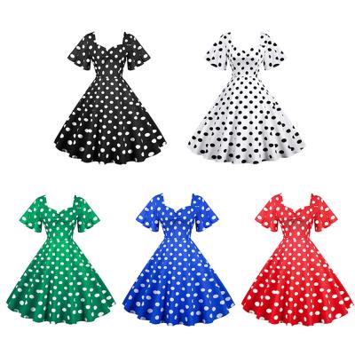 China 2021 Women Polka Dots Dress Elegant Woman Fashion Party Breathable Pin Up Retro 1950s Vintage Swing Dress for sale