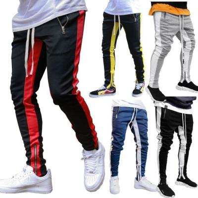 China 2020 Breathable Cargo Zipper Double Pocket Jeans With Side Stripes Mens Sports Tracksuit Tapered Tights Skinny Pants for sale