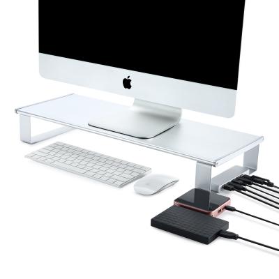 China Desk Organizer Aluminum Monitor Riser Stand with USB3.0 USB C Stand Support Transfer Wireless Charging Data for sale