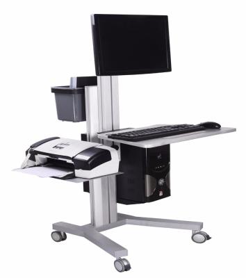 China Adjustable Height Cable Management Stand Up Office Hospital Mobile Computer Workstation Cart Medical Trolley with Monitor Mount for sale