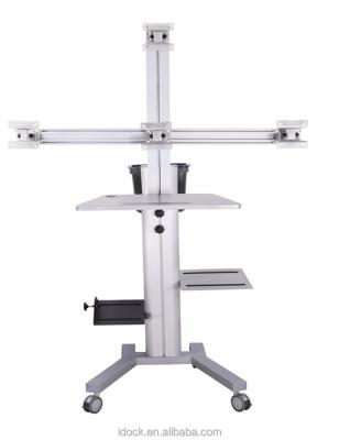 China Mobile (Height) Adjustable Laptop Notebook PC Cart With 4 LCD Monitor Mount for sale