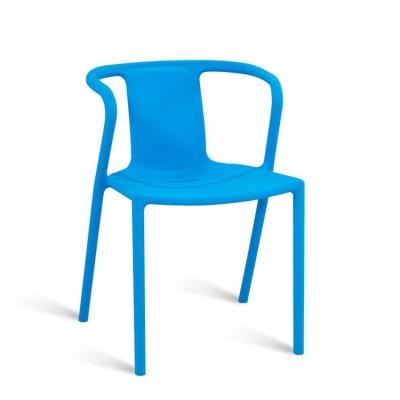 China Affordable Contemporary Ergonomic Stackable Armrest Design Blue Plastic Outdoor Chair for sale