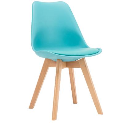 China Affordable Modern Nordic Classic Design Light Blue PP Plastic Restaurant Cafe Dining Chair With Wooden Leg for sale