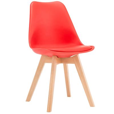 China Affordable Modern Nordic Classic Design PP Red Plastic Restaurant Cafe Dining Chair With Wooden Leg for sale