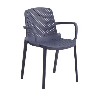 China Affordable Modern Cheap Stackable Gray Hole PP Seat Back Breathable Plastic Dining Chair With Armrest for sale