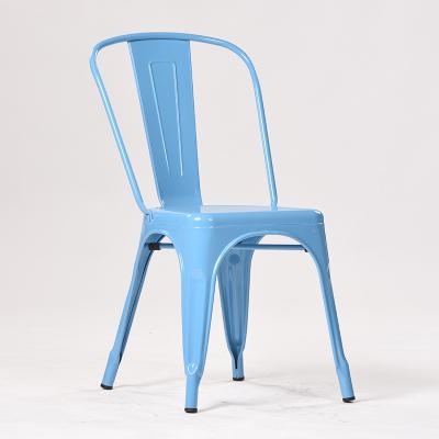 China Affordable Light Blue Stackable Metal Bistro Cafe Dining Side Chair With Backrest for sale