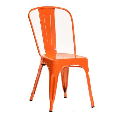 China Affordable Orange Stackable Metal Bistro Cafe Dining Side Chair With Backrest for sale