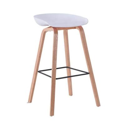 China Counter Design Contemporary Scandinavian White Height Plastic Bar Chair With Wooden Leg for sale