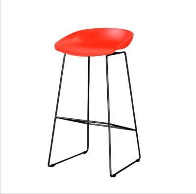 China Counter Design Contemporary Nordic Red Height Plastic Bar Stool With Metal Base for sale