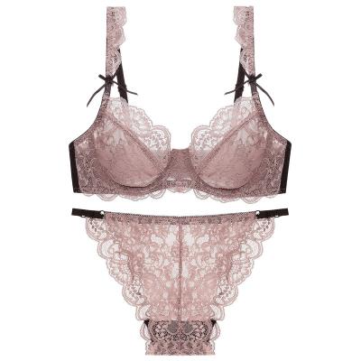 China European and American comfort soft lace new bra set breathable simple sexy ultra thin transparent underwear for sale