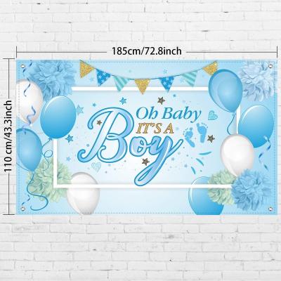 China Wholesale Blue Party Backdrop Decorations Baby Shower Fabric Baby Shower Cloth Made Baby Shower Banner Backdrop Photo Booth Background Decor for sale