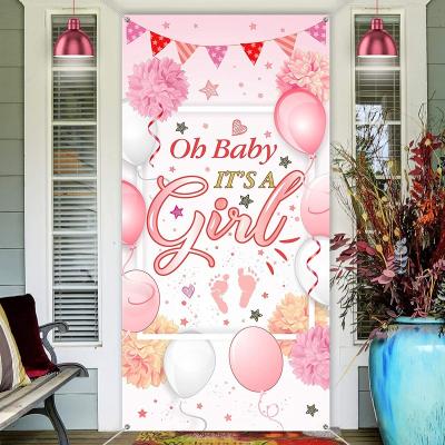 China Decoration indoor baby shower decorations welcome it is a girl sign banner door cover pink photo backdrop for baby shower party supplies for sale