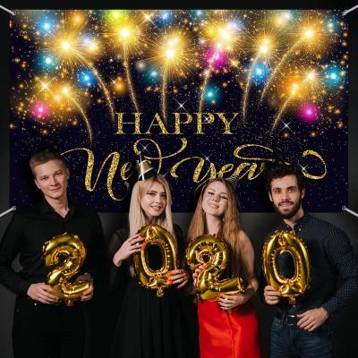 China Holiday Celebrate 2022New Year Fireworks Photo Booth Backdrop Banner, Extra Large Fabric Happy New Year Banner For Party Decoration for sale