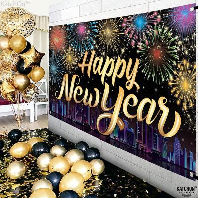 China XtraLarge Waterproof Eco-friendly Happy New Year Banner 72x44 Inch Colorful 2022 New Year Decorations2022 Firework New Years Banner For Wall Backdrop for sale