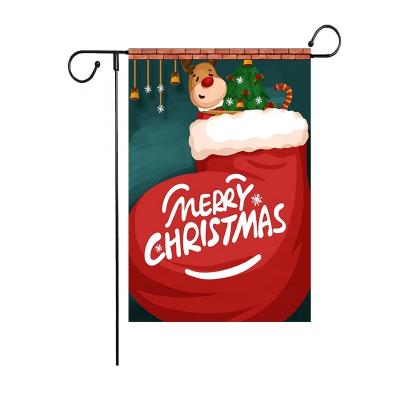 China Professional Factory Custom Made Eco-Friendly Waterproof Double Sided Sublimation Burlap Cheap Decorative Christmas Garden Canvas Flag With Stand for sale