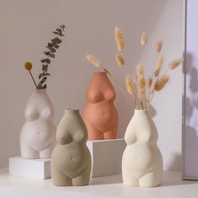 China Nordic Minimalist Ceramic Bum Large Modern Floor Decoration White Body Porcelain Flower Vase, Vase For Home Decoration for sale