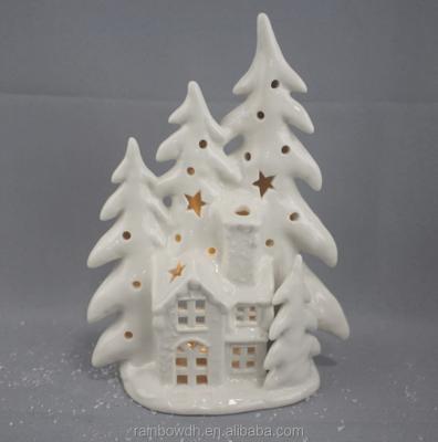 China Christmas decoration / home decor white ceramic Christmas tree with LED lights for sale