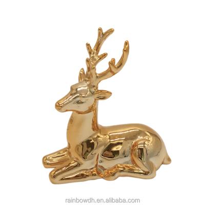 China Home Decoration Plated Ceramic Twig Deer Animal Ornament For Christmas Decoration for sale