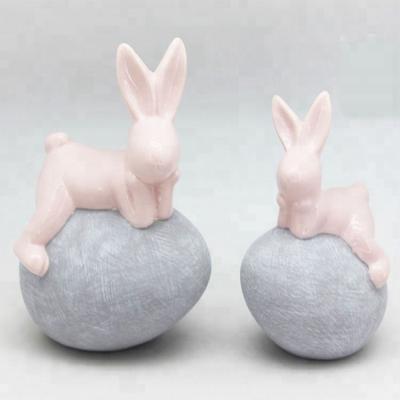 China Rabbit Bunny Sit Eggs Tabletop Decoration Porcelain Easter Gift/Easter Decor for sale