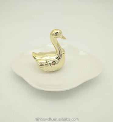 China Wedding/Home Decor/Ceramic Swan Ring Dish Holder Gold Gift/Jewelry Storage for sale