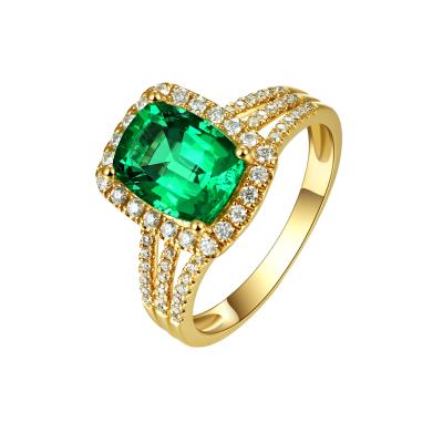 China Wholesale Custom Created Emerald Rings OED ODM 18k Gold Plated Jewelry Green Zircon 925 Sterling Silver Wedding Rings For Women for sale