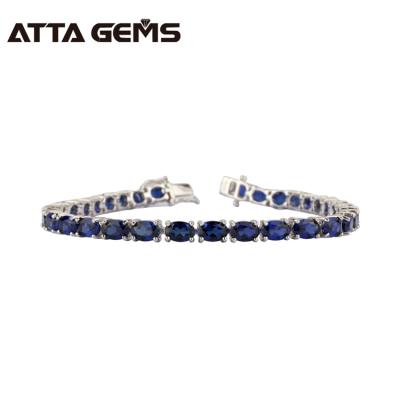 China Classic Gems Stone Sterling Silver Blue Sapphire Tennis Jewelry Bangle 925 Women's Bracelet for sale