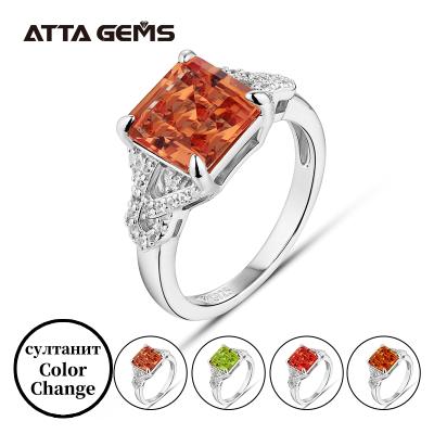 China Orange Turkish Sultanite Gemstone Ring Change Colors For Women Sterling 925 Silver Ring Princess Jewelry Cut Stone Anniversary Wedding Bride for sale