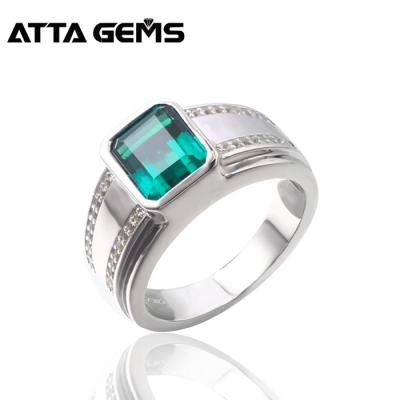 China Lush Neo-Gothic in Green Octagon Created by Design Cut Emerald Sterling Silver Wedding Bands or Rings for Men for sale