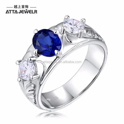 China Trendy Custom Engagement Created Oval Sapphire 925 Sterling Silver Ring With Blue Stone Sapphire Men's Ring for sale