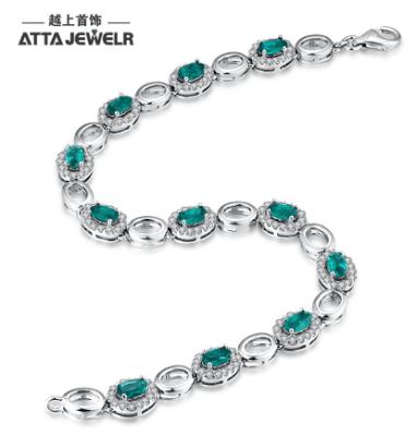 China Popular 925 Sterling Silver Bracelet With Synthetic Green Gemstone For Ladies for sale