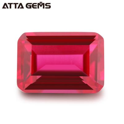 China Color Play or Fire Lab Created #5 Emerald Cut Ruby Stone Synthetic Corundum Stone Price Per Carat for sale