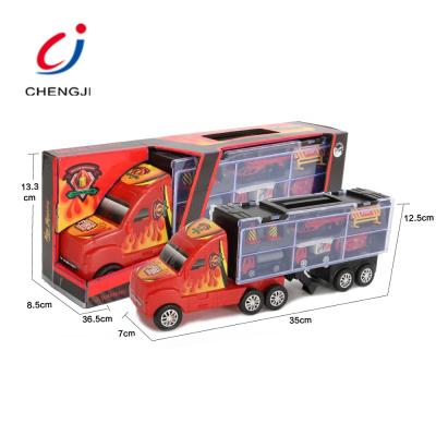 China Diecast Toy Top Selling Children Diecast Fire Vehicles Set Transport Toy Container Model Truck for sale