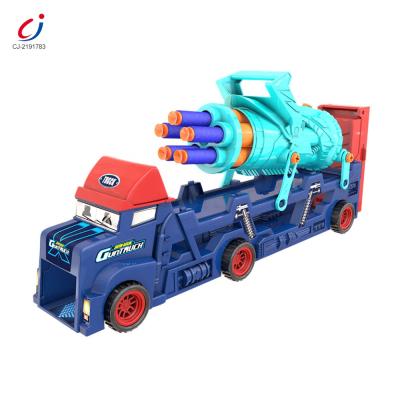 China Diecast Toy Boys DIY Assemble Gatling Gun Bullet Shooting Toy Transport Launch Truck Catapult Soft Speed ​​Car for sale