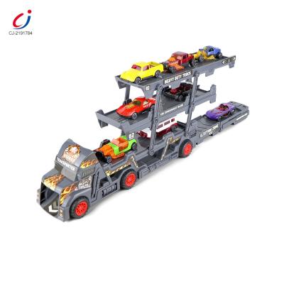 China Best Toy Boys Gift 8pcs Alloy Car Launcher Carrier Trailer Folding Container Diecast Truck With DIY Sticker for sale