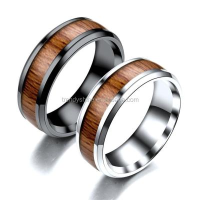 China 2022 CLASSIC Fashion Titanium Stainless Steel Rhodium Plated Wholesale Wooden Round Rings For Men for sale