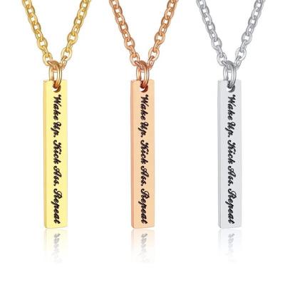 China TRENDY Vertical Bar Necklace Fashion High Polished Women's Color Plated Stainless Steel Custom Engraved Name Plate Necklace for sale