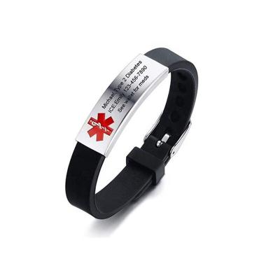 China FASHIONABLE Cheap Wholesale Custom Stainless Steel Medical Silicone Wristband Metal Plate for sale