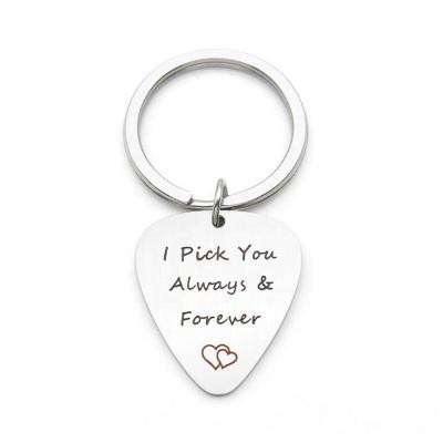 China Durable Custom Mirror Polished Silver Stainless Steel Guitar Pick Custom Engraved Key Chain As A Gift for sale