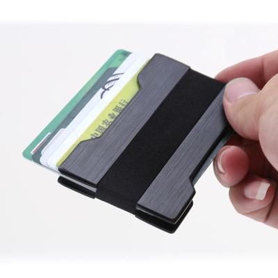 China Fashion Slim Credit Card Holder Money Clip RFID Blocking Front Pocket Mens Wallets With Elastic Strap for sale