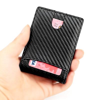 China 2021 RFID New Year Gift Carbon Fiber Genuine Leather Wallet, Slim Wallet And RFID Blocking Front Pocket Card Wallet for sale